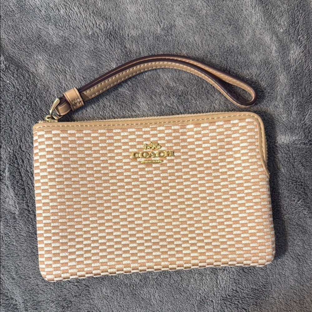 Coach Beige and White Wristlet Clutch